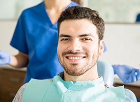 Male dental patient having just received dental implants in Pittsburgh, PA